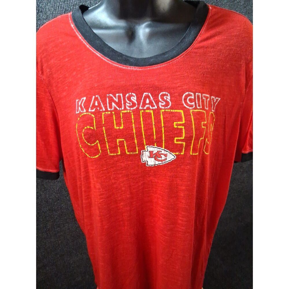 NFL Team Apparel Kansas City Chiefs Womens XL Red Burnout Graphic T Shirt Tee